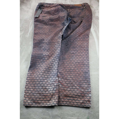 A Tiziano Jeans Mens 44 Blue Red Geometric Straight Fit Distressed Cotton Denim