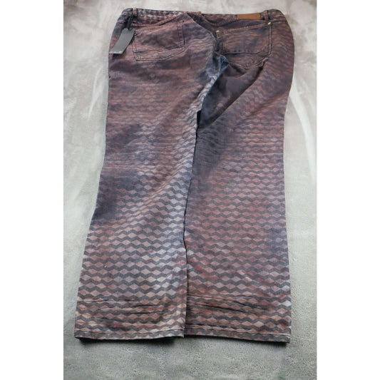 A Tiziano Jeans Mens 44 Blue Red Geometric Straight Fit Distressed Cotton Denim