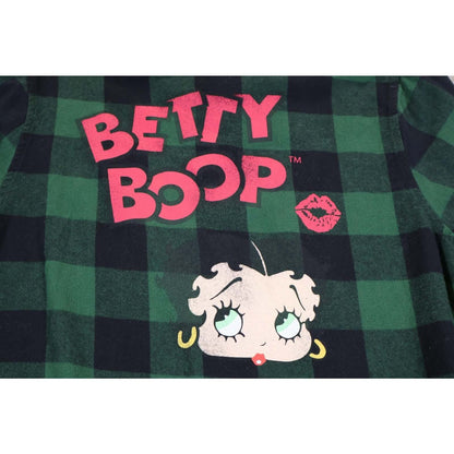 Betty Boop Shirt Womens Large Plaid Flannel Button Up Cartoon Graphic