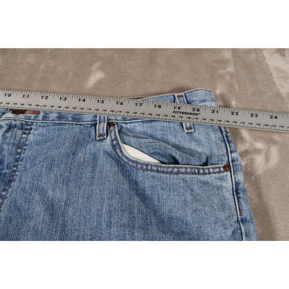 Eddie Bauer Jeans Mens 44x36 Blue Classic Fit Premium Denim Distressed Raw Hem