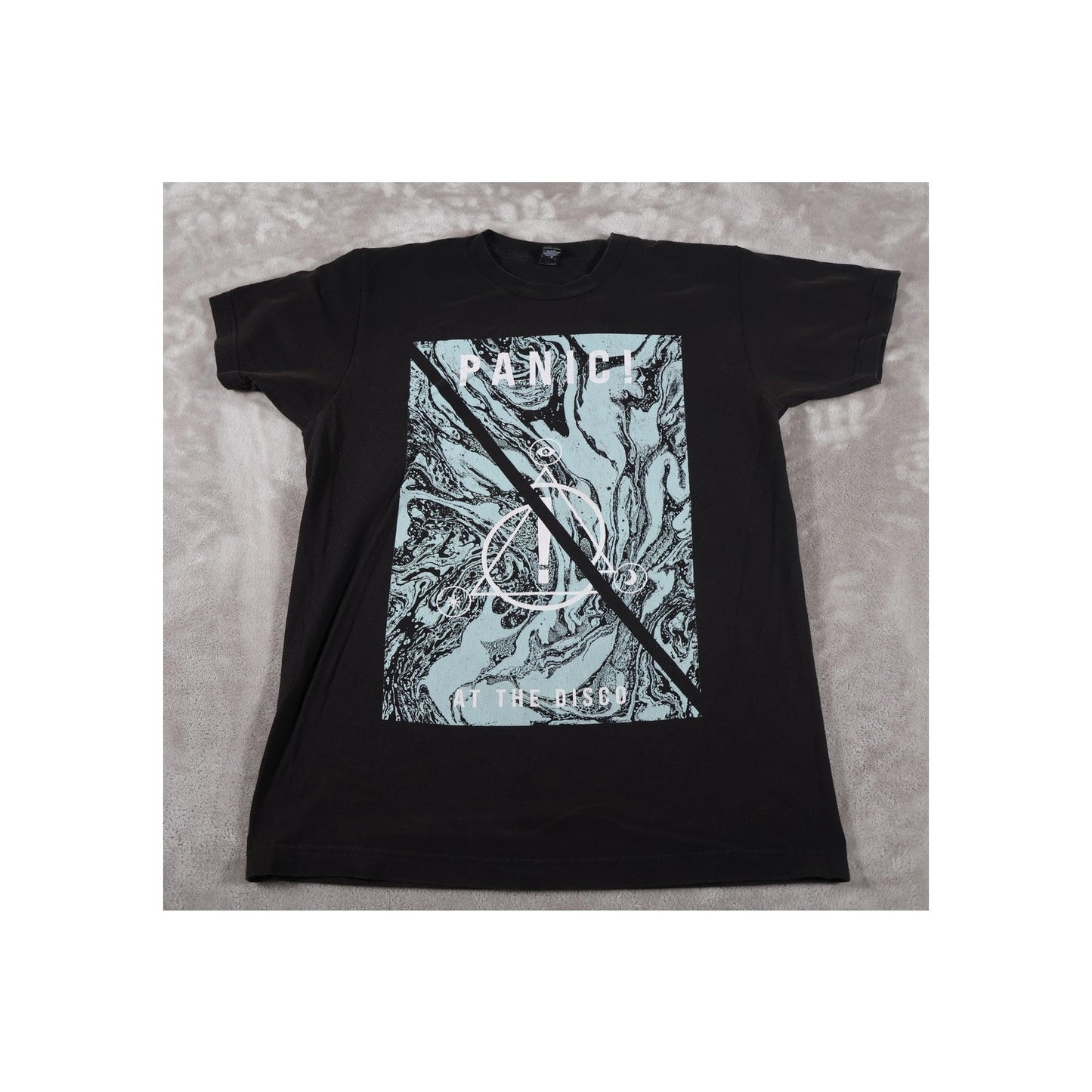 Panic At The Disco Shirt Mens Medium Black Blue Marble Graphic Band Tee Music