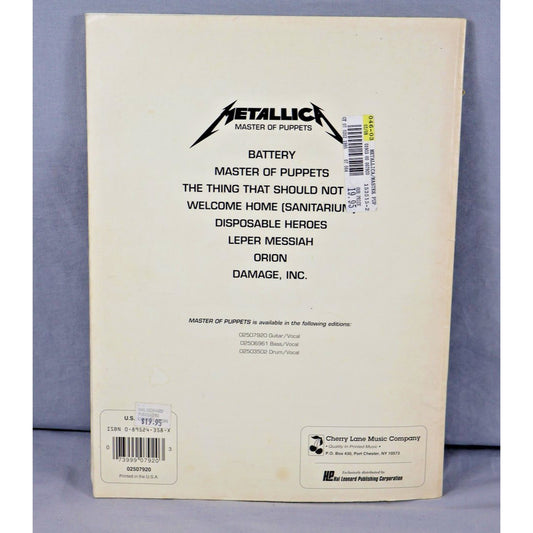 Vintage 1988 Metallica Master of Puppets Guitar Vocal Songbook Cherry Lane