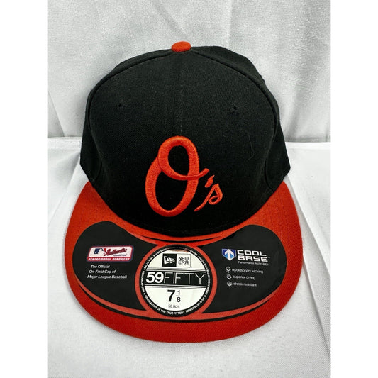 Baltimore Orioles MLB Black Hat/Cap Orange Bill New Era 59 Fifty Fitted 7 3/8