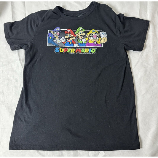 Retro Super Mario Black Crew Neck Tee Shirt - Size Large