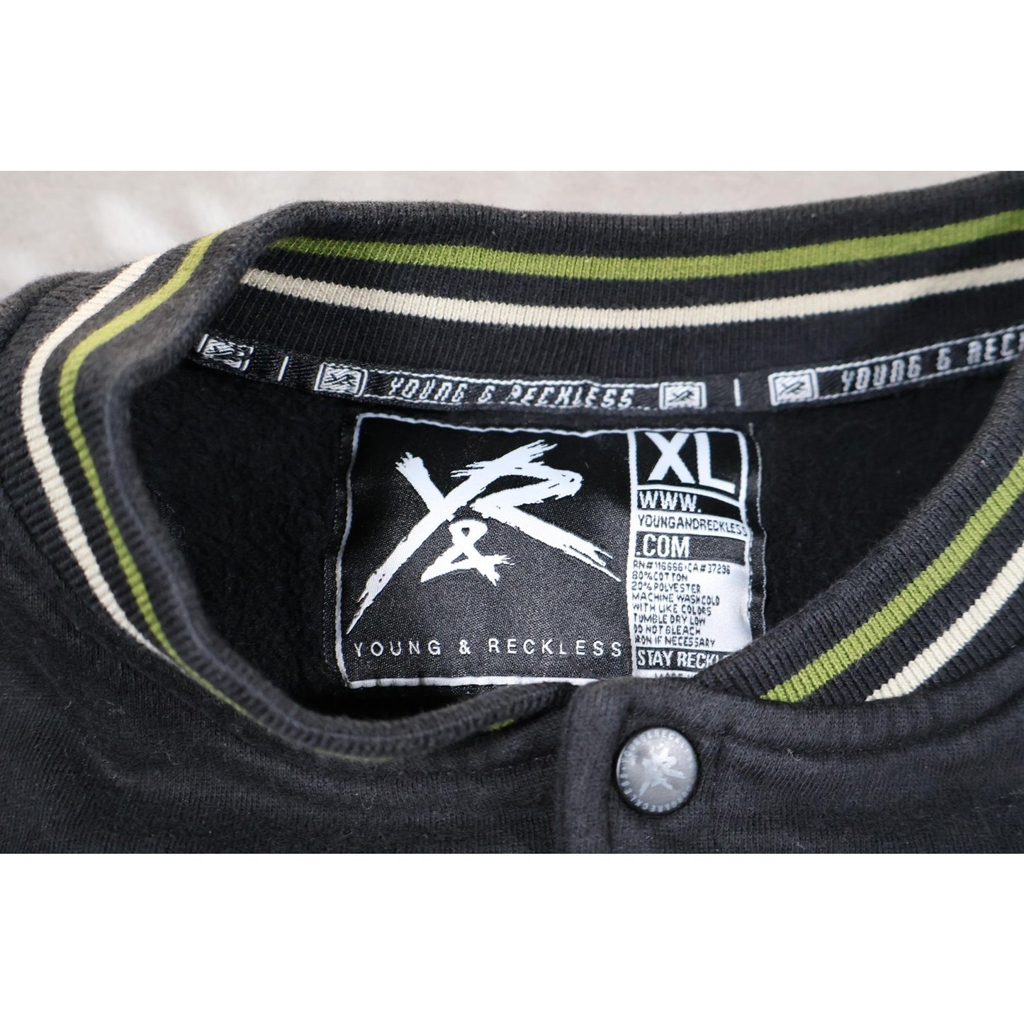 Young & Reckless Jacket Mens XL Black Camo Varsity Snap Button Streetwear Cult