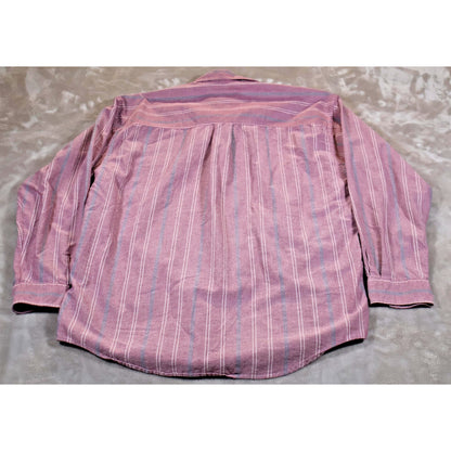 Eddie Bauer Shirt Mens Large Purple Striped Button Down Casual Pocket Outdoors
