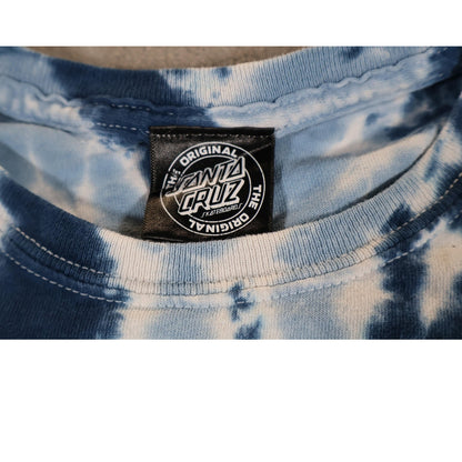 Santa Cruz Shirt Mens Small Blue White Tie Dye Skateboard Tee Graphic Wave Logo