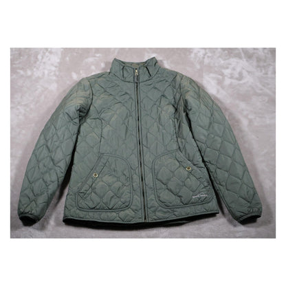 Eddie Bauer Jacket Womens Medium Green Quilted Full Zip Lightweight Outdoor Coat