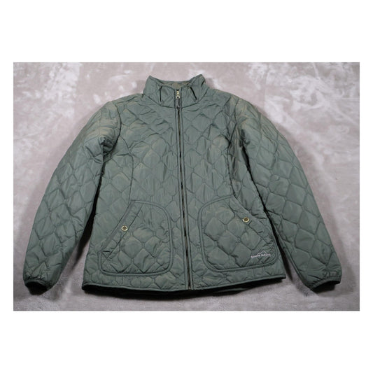 Eddie Bauer Jacket Womens Medium Green Quilted Full Zip Lightweight Outdoor Coat