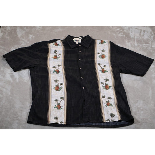 Campia Moda Shirt Mens XL Pineapple Palm Tree Embroidered Hawaiian Tropical