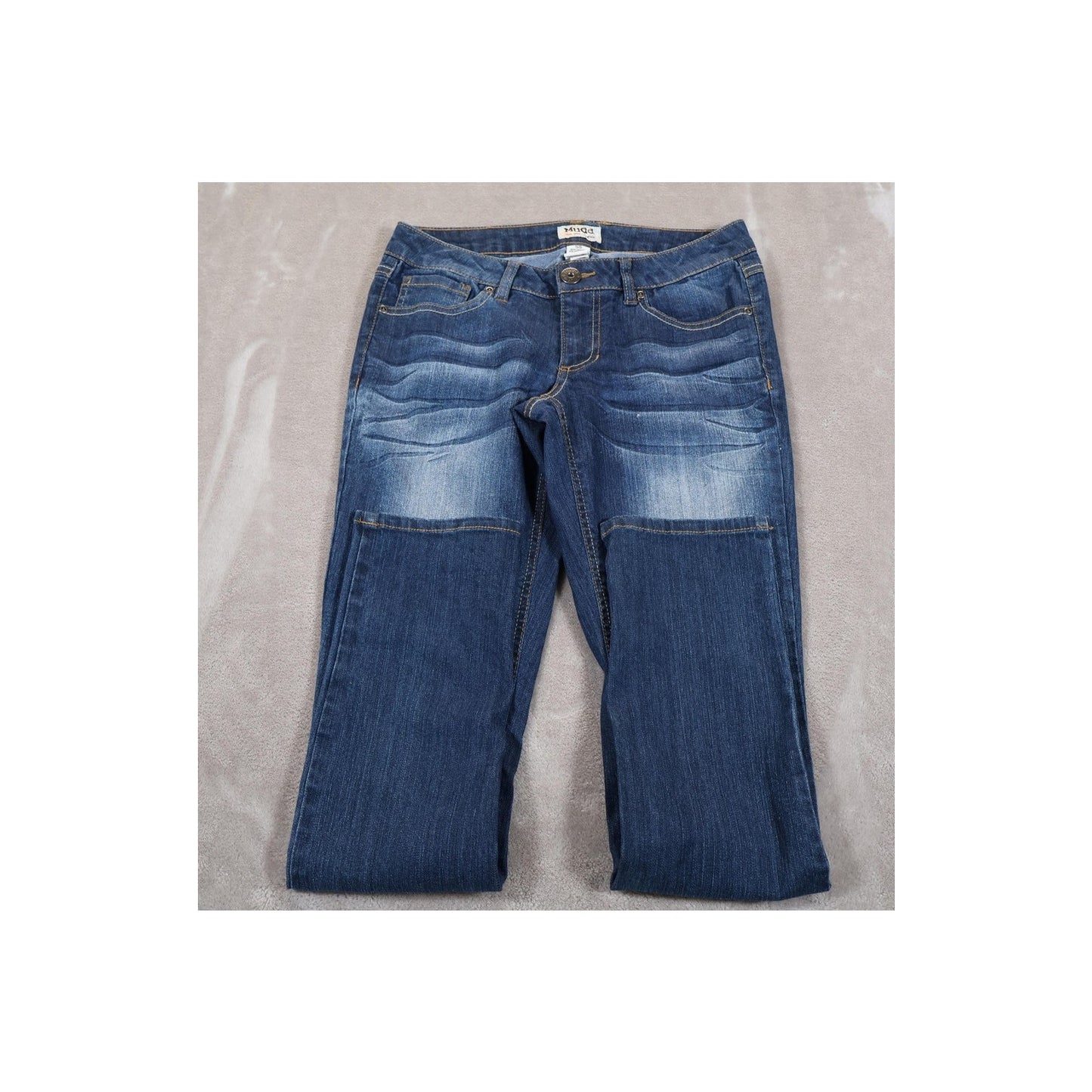 Mudd Jeans Womens 5S Blue Mid Rise Straight Leg Denim Pants Embroidered Pockets