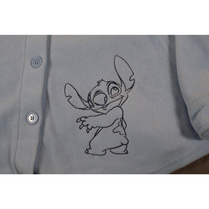 Disney Stitch Jacket Womens 2XL Fleece Button Up Ohana Embroidered Lilo