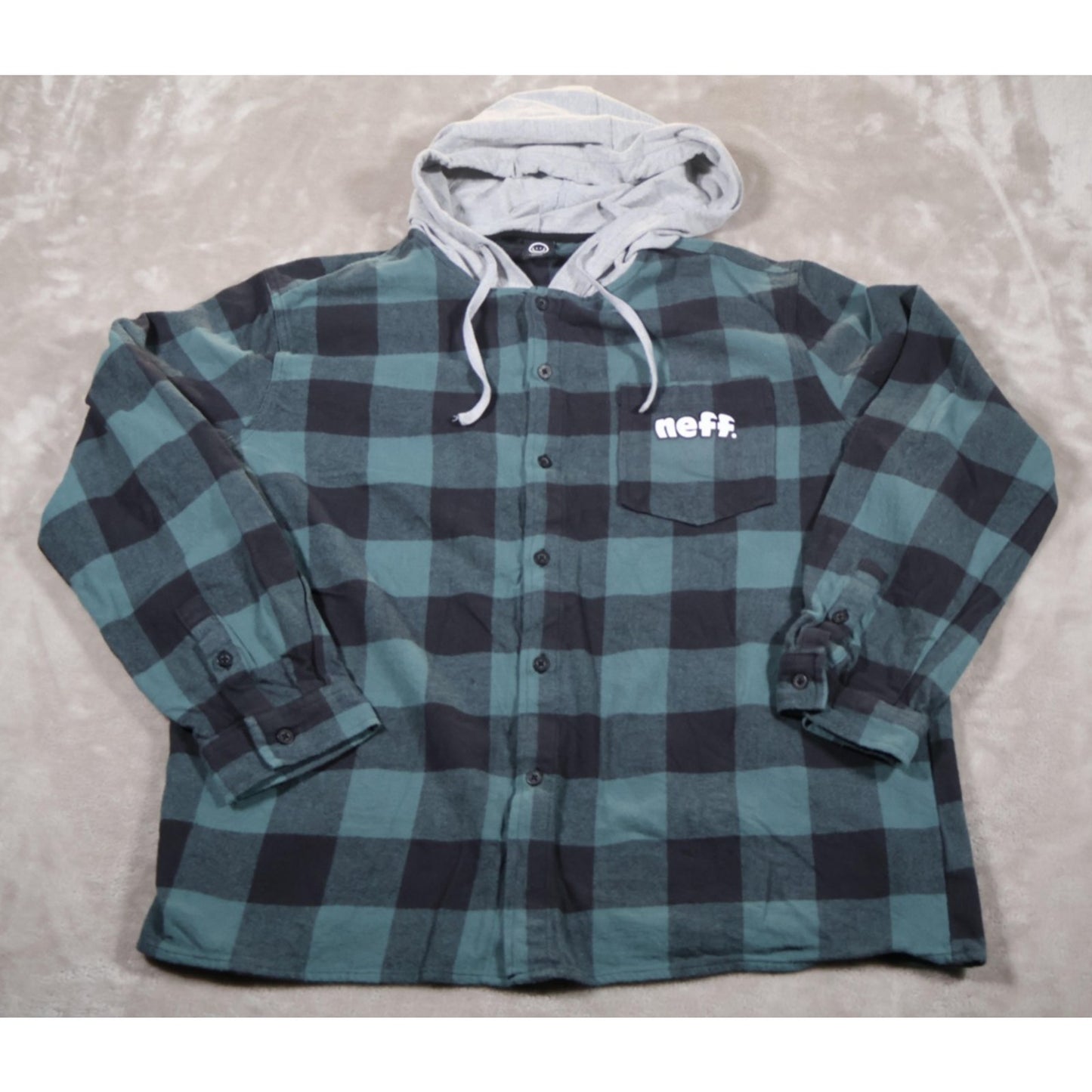 Neff Shirt Mens Medium Plaid Flannel Hooded Button Up Skate Streetwear