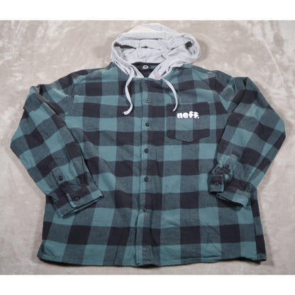 Neff Shirt Mens Medium Plaid Flannel Hooded Button Up Skate Streetwear