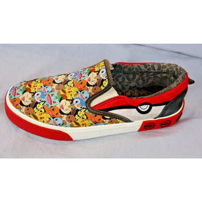 Ground Up Shoes Kids Size 5 Red Pokemon Slip On Poke Ball Pikachu Bulbasaur