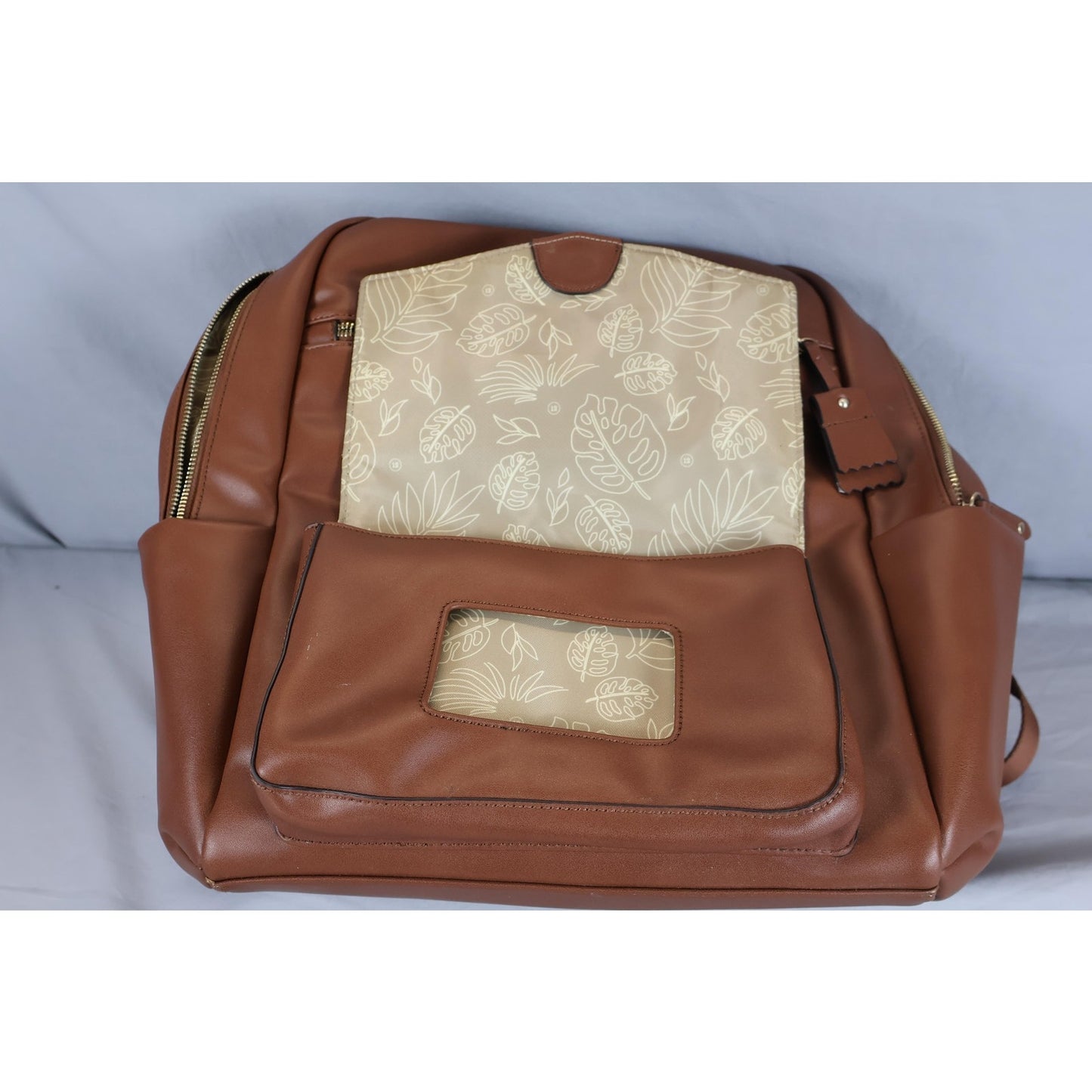 TWELVElittle Brown Vegan Leather Diaper Backpack Bag Changing Pad Pockets Travel