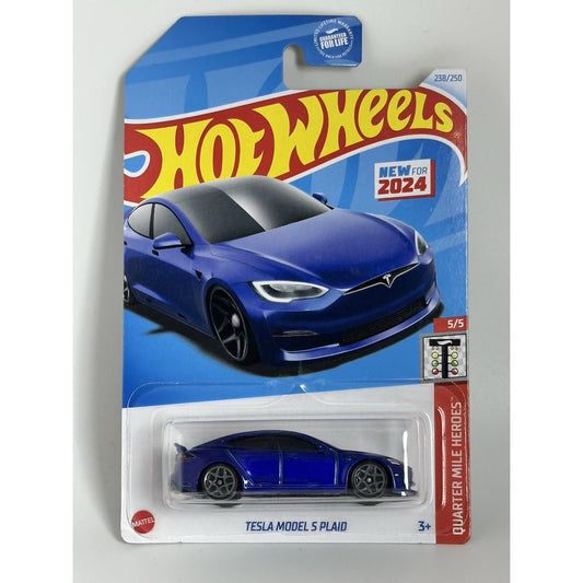 Hot Wheels Tesla Model S Plaid 2024 Quarter Mile Heroes 5/5 Metallic Dark Blue