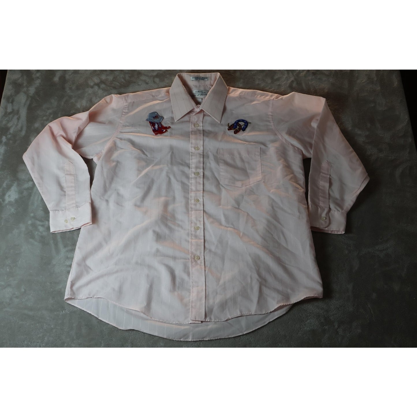 Van Heusen Shirt Mens 16.5 Long Sleeve Western Embroidered Cowboy Boots Horsesho