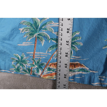 Cooke Street Hawaiian Shirt Mens XL Blue Floral Palm Tree Island Aloha Vacation