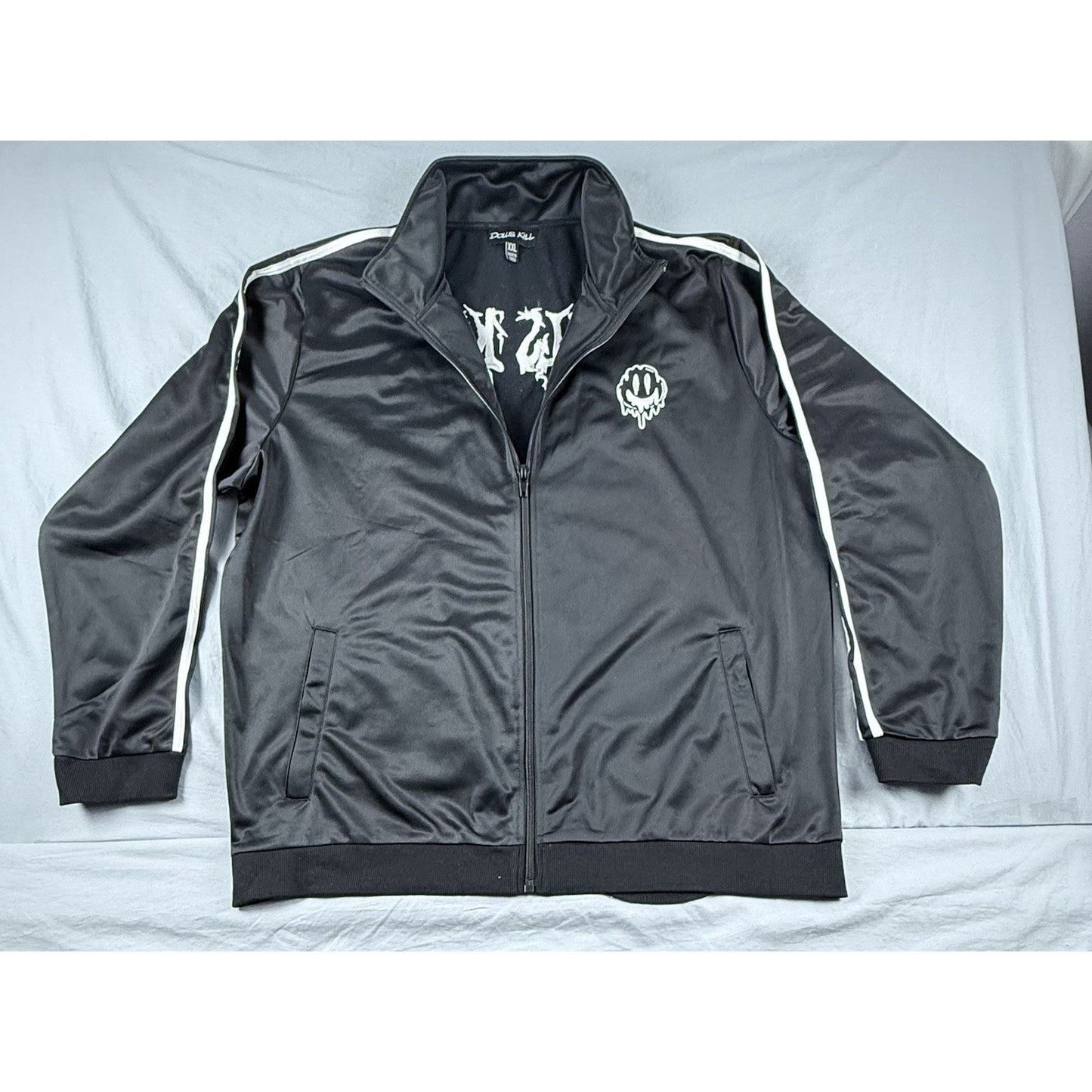 Dolls Kill Frizzy Happy Face Black White Zip Up Jacket Size XXL