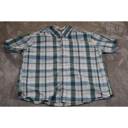 Eddie Bauer Shirt Mens XL Green Blue Plaid Short Sleeve Classic Button Down