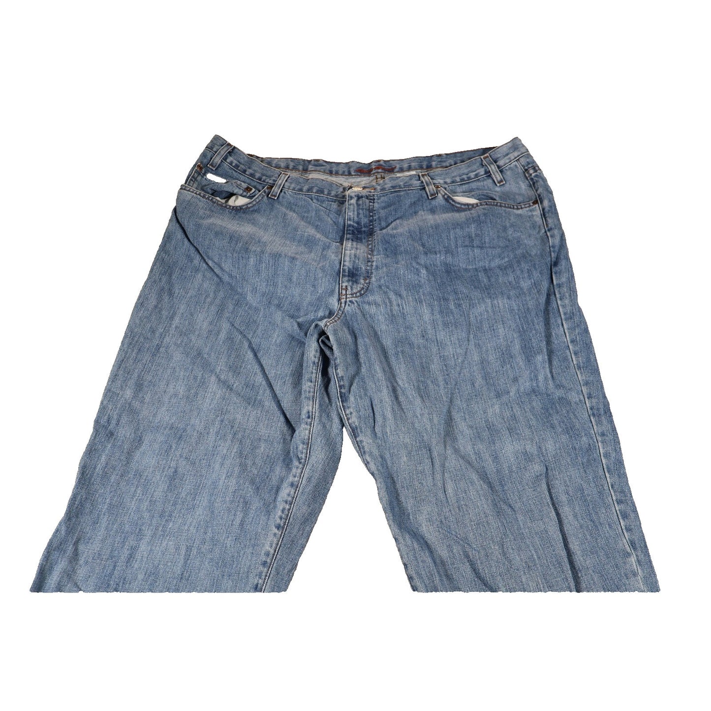 Eddie Bauer Jeans Mens 44x36 Blue Classic Fit Premium Denim Distressed Raw Hem