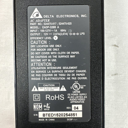 Delta Electronics 12V 2.67A AC Power Supply Adapter