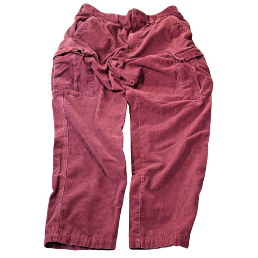 Vans Corduroy Cargo Pants Mens 36 Burgundy Maroon Embroidered Patch Skateboard