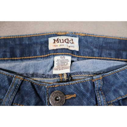 Mudd Jeans Womens 5S Blue Mid Rise Straight Leg Denim Pants Embroidered Pockets