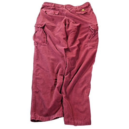 Vans Corduroy Cargo Pants Mens 36 Burgundy Maroon Embroidered Patch Skateboard