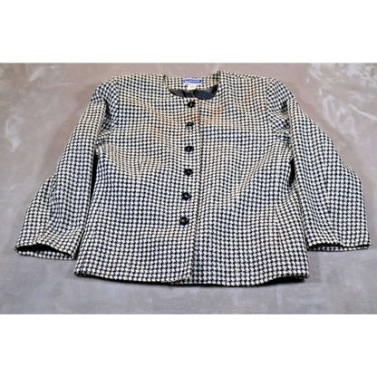 Pendleton Jacket Womens 18 Black White Houndstooth Tweed Wool Blend Made USA