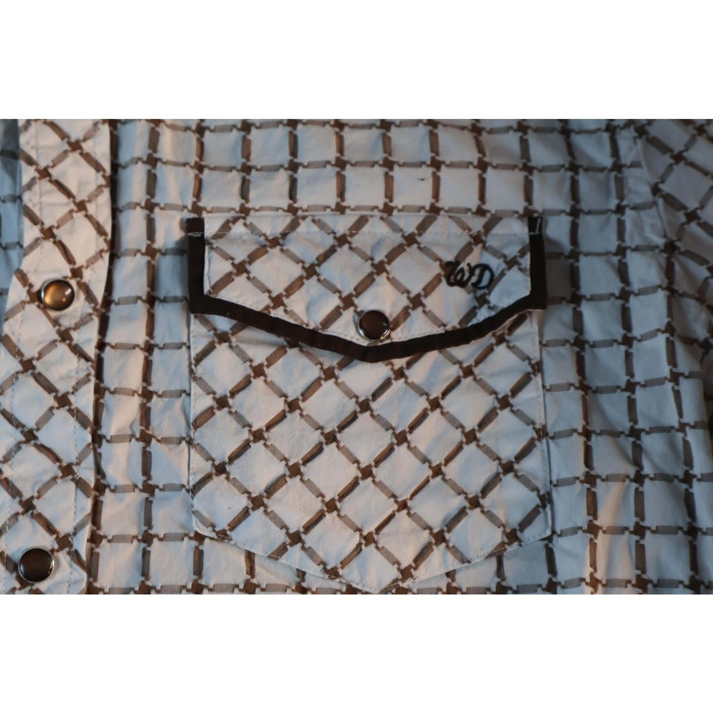 White Diamonds Boots Shirt Mens Medium Brown Western Pearl Snap Rodeo Cowboy M