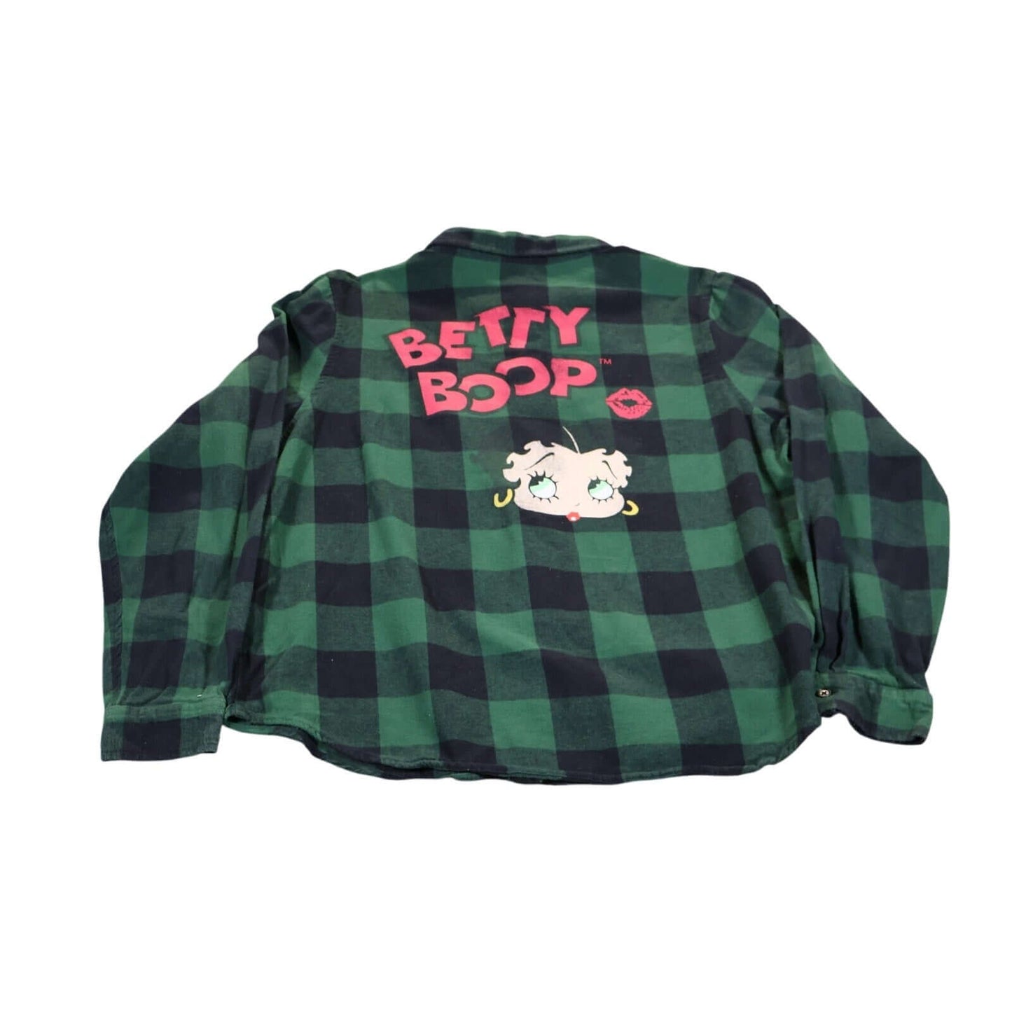 Betty Boop Shirt Womens Large Plaid Flannel Button Up Cartoon Graphic