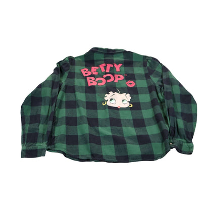 Betty Boop Shirt Womens Large Plaid Flannel Button Up Cartoon Graphic