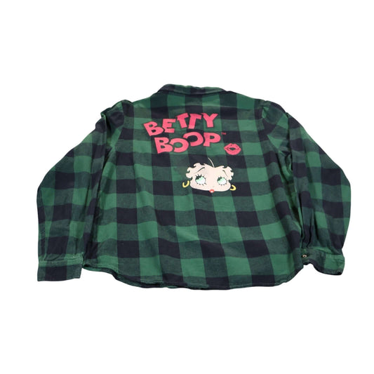 Betty Boop Shirt Womens Large Plaid Flannel Button Up Cartoon Graphic