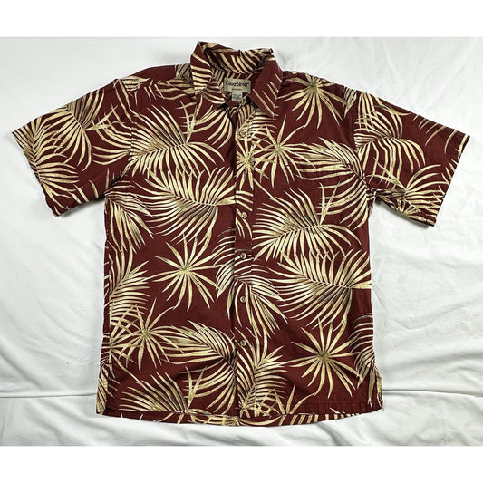 Men's Medium Cooke Street Aloha Hawaiian Shirt Red/Maroon Leaf Print