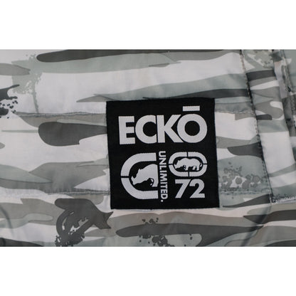 Ecko Unlimited Vest Mens Large Gray Camo Hooded Puffer Sleeveless Jacket Zip