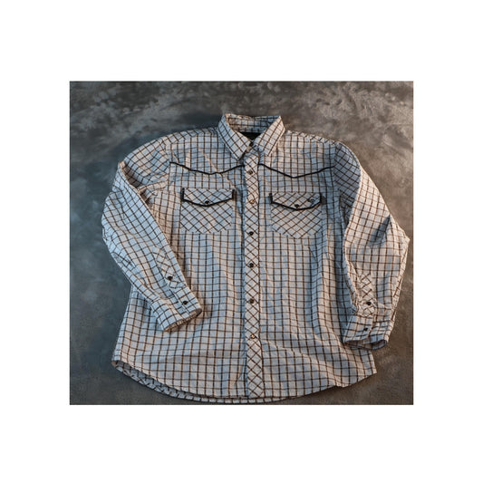 White Diamonds Boots Shirt Mens Medium Brown Western Pearl Snap Rodeo Cowboy M