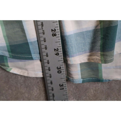 Eddie Bauer Shirt Mens XL Green Blue Plaid Short Sleeve Classic Button Down
