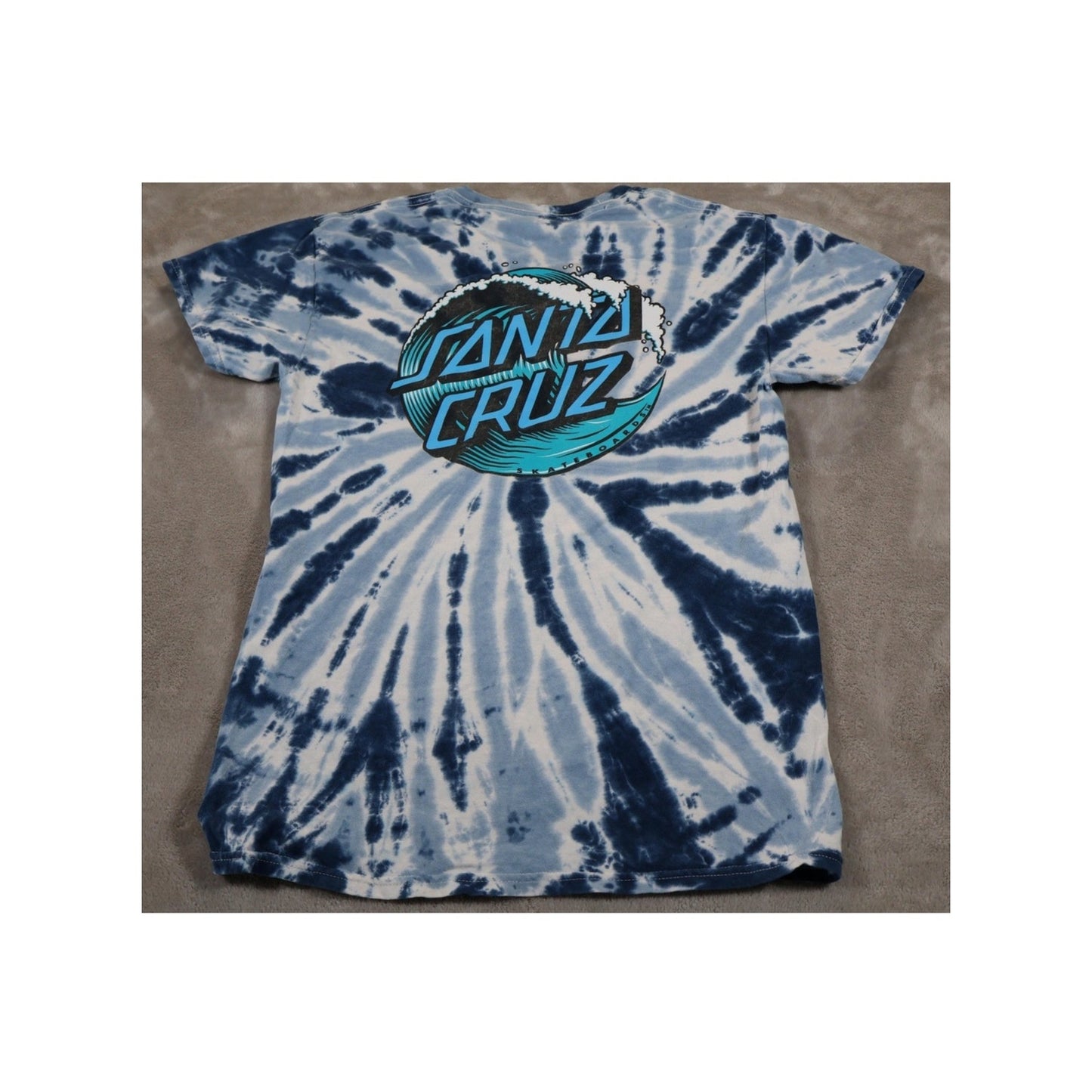Santa Cruz Shirt Mens Small Blue White Tie Dye Skateboard Tee Graphic Wave Logo