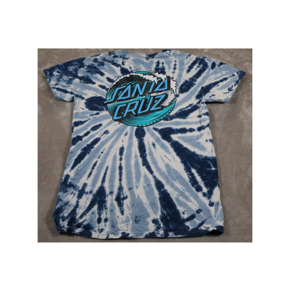 Santa Cruz Shirt Mens Small Blue White Tie Dye Skateboard Tee Graphic Wave Logo