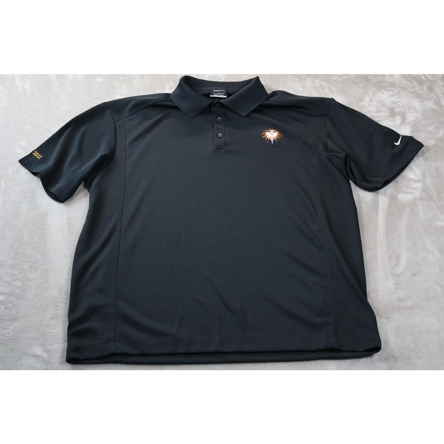Nike Golf Polo Shirt Mens Large Black Dri-FIT Embroidered Sun Logo Destin 2011
