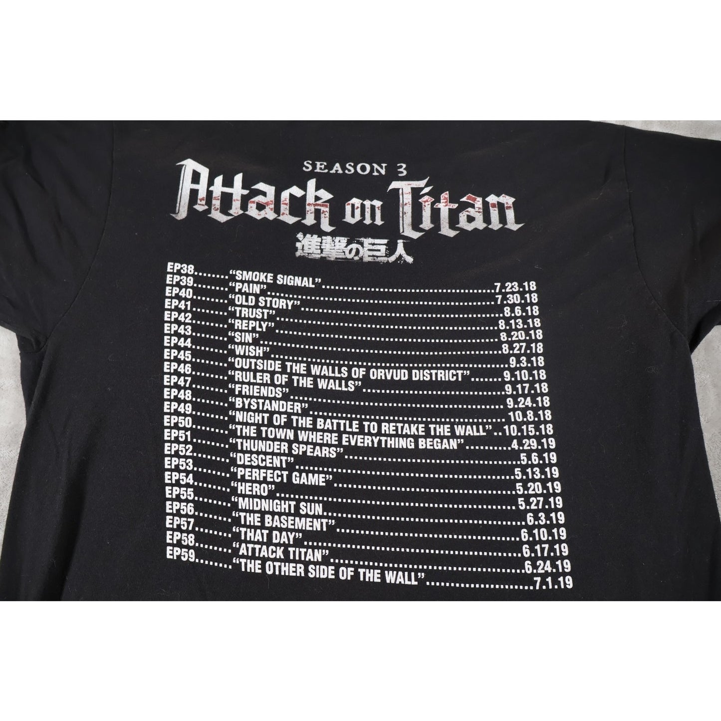 Attack on Titan Shirt Mens Large Black Season 3 Anime Graphic Tee Episodes List