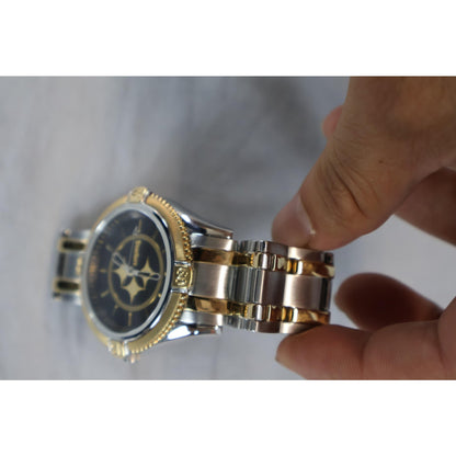 Danbury Mint NFL Watch Mens Gold Silver Stainless Steel Water Resistant 100M Box
