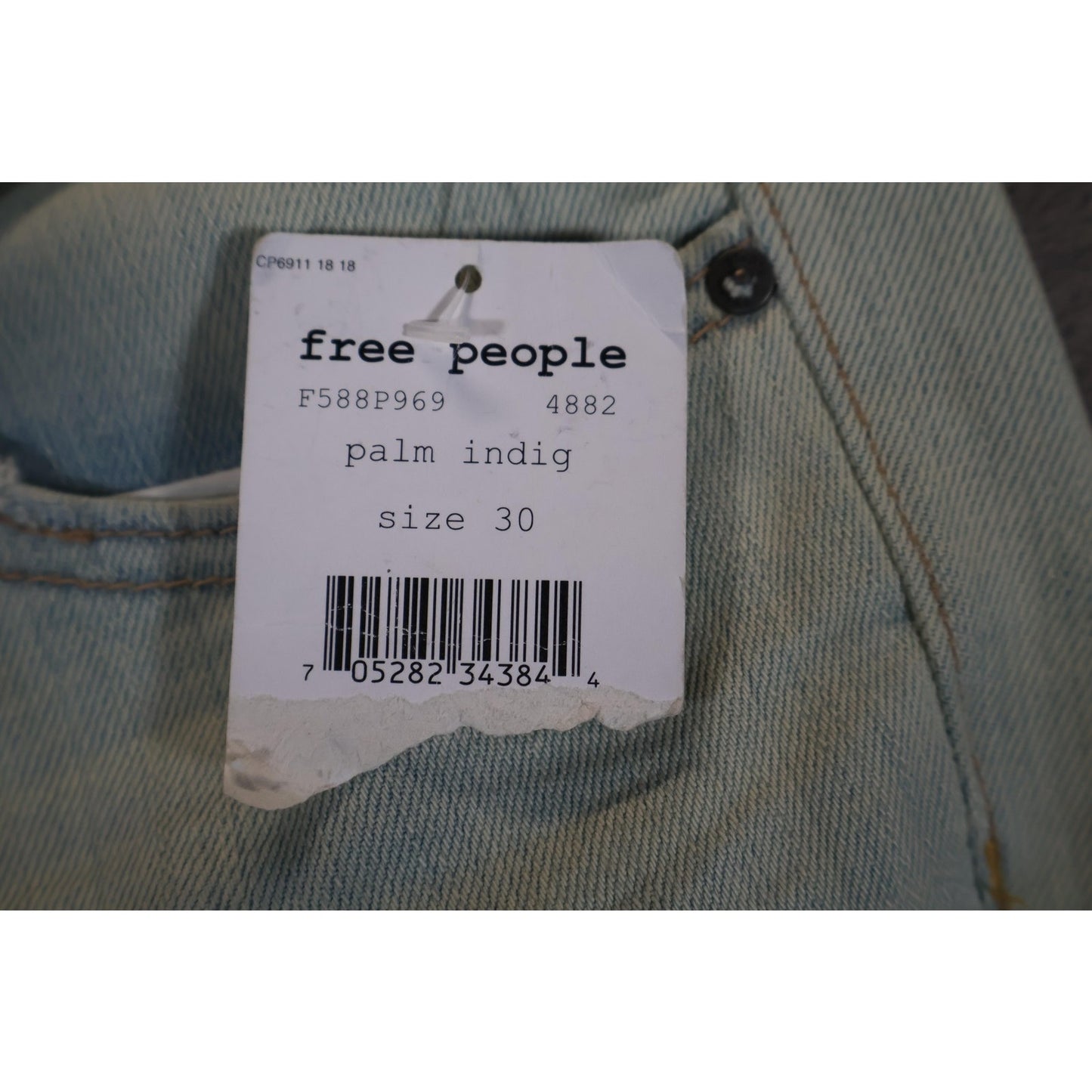 Free People Jeans Womens 30 Light Wash Palm Indig Distressed Denim Straight Leg