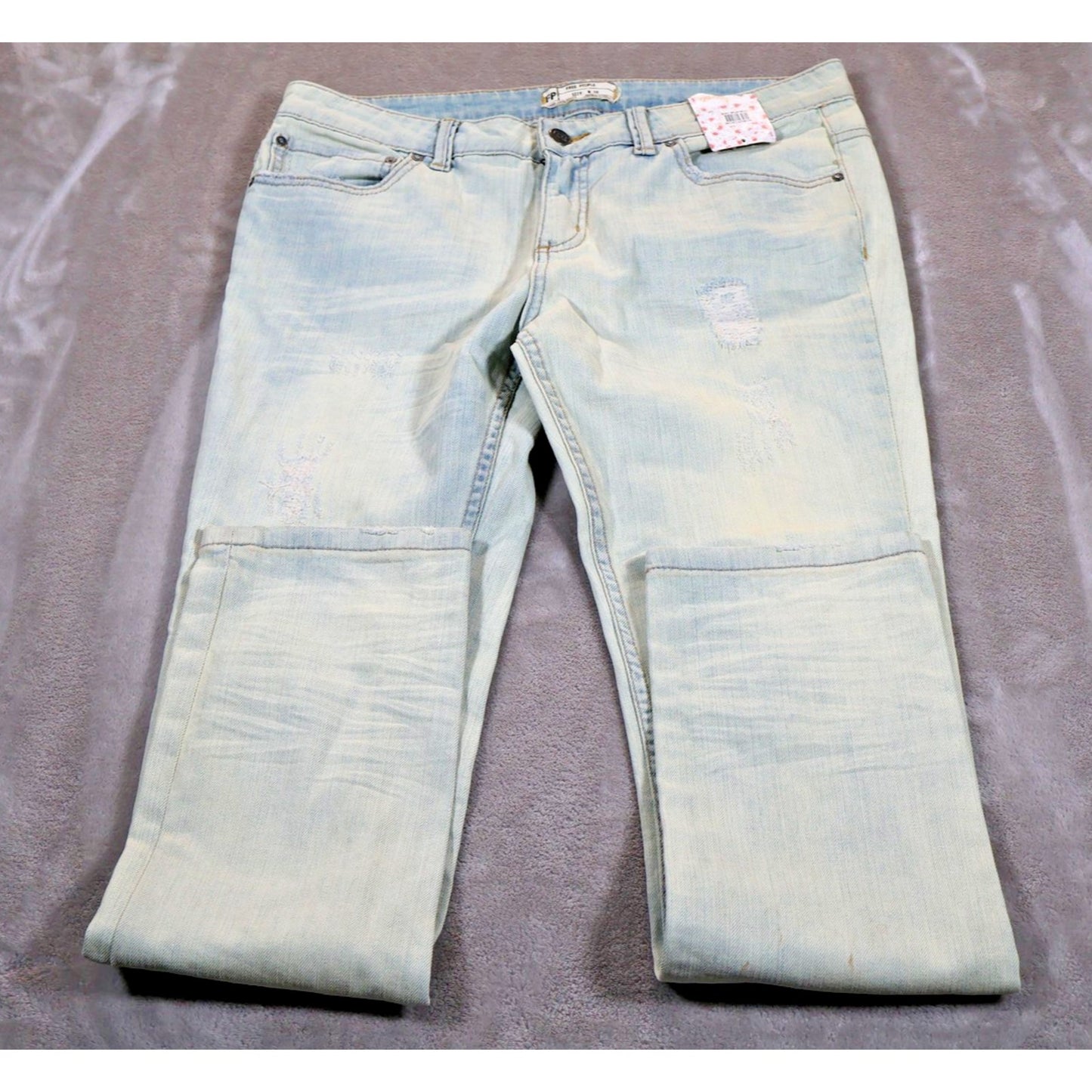 Free People Jeans Womens 30 Light Wash Palm Indig Distressed Denim Straight Leg