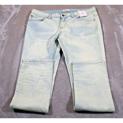 Free People Jeans Womens 30 Light Wash Palm Indig Distressed Denim Straight Leg