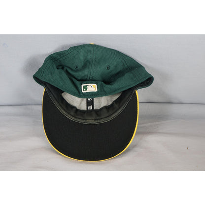 Oakland Athletics Hat Cap Fitted Mens 7 1/8 Green Yellow MLB Baseball New Era