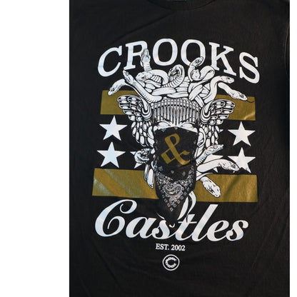 Crooks & Castles Shirt Mens Medium Black Medusa Snakes Graphic Tee LA Streetwear