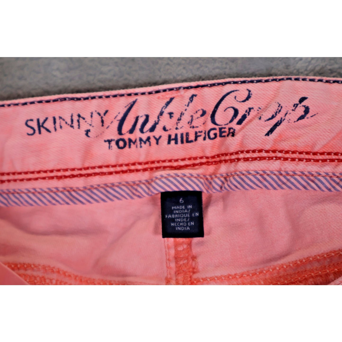 Tommy Hilfiger Skinny Ankle Crop Jeans Womens 6 Pink Zip Hem Stretch Pants Denim